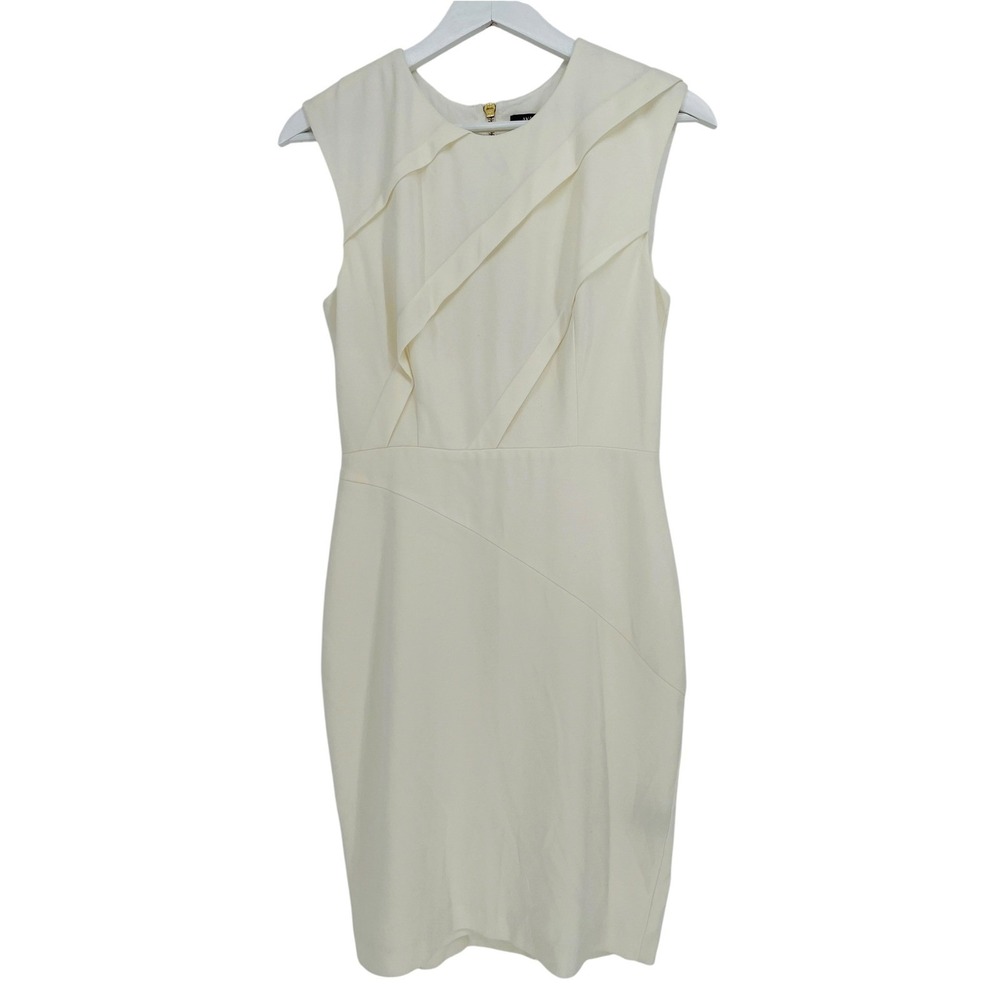 Ava & Aiden Sheath Dress Womens 4 Ivory Sleeveless Pleated Modern Cocktail Chic